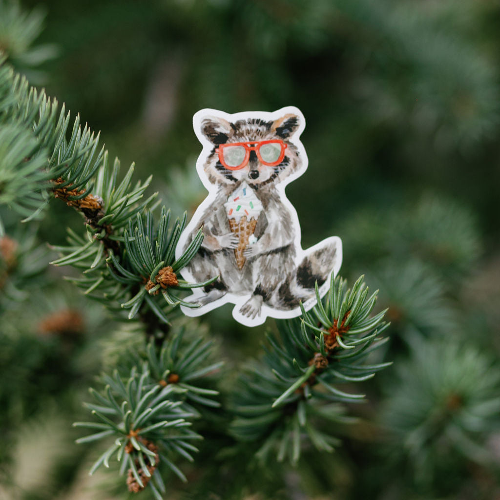 Raccoon with Ice Cream Sticker