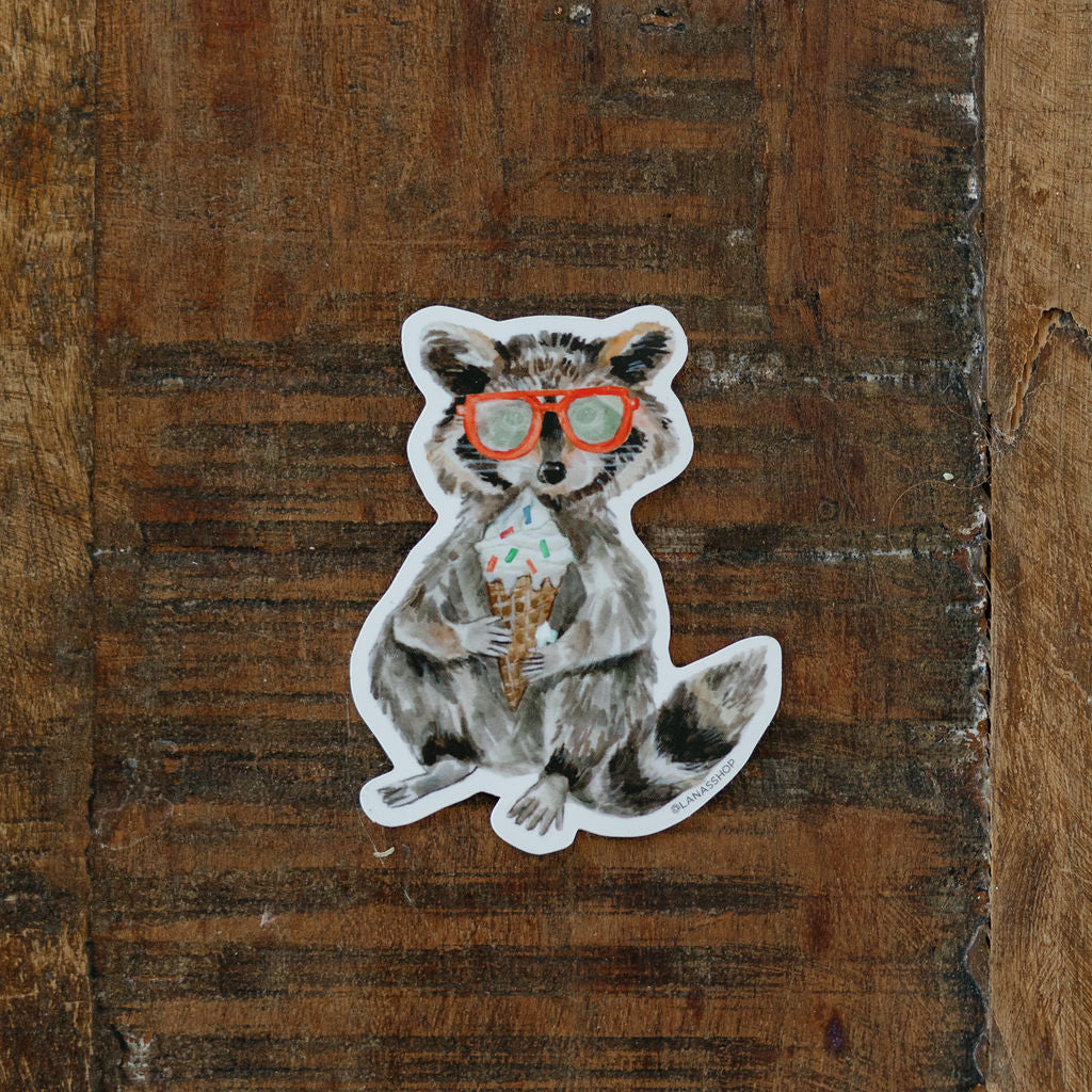 Raccoon with Ice Cream Sticker