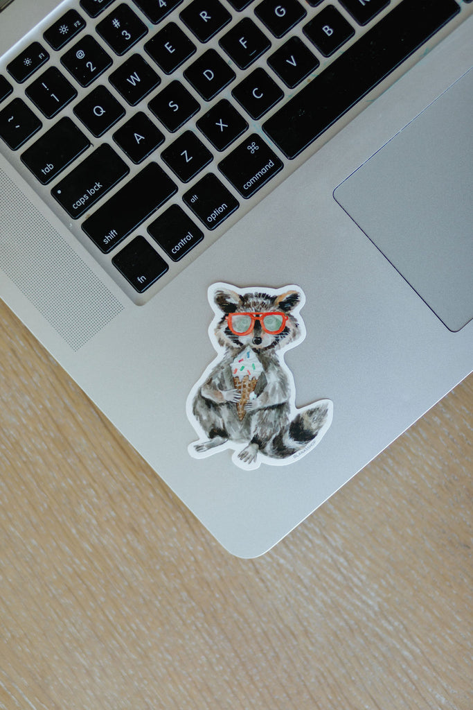 Raccoon with Ice Cream Sticker