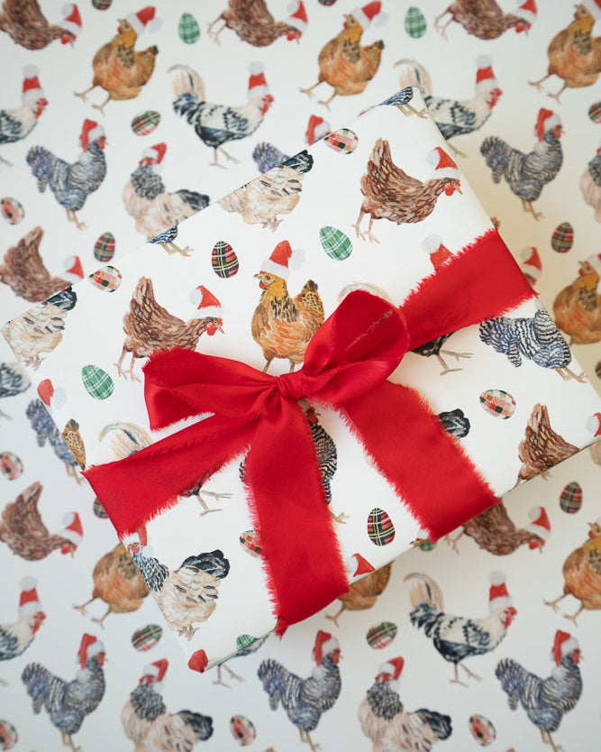 Christmas Chickens in Santa Hats Gift Wrap