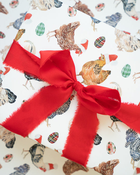 Christmas Chickens in Santa Hats Gift Wrap
