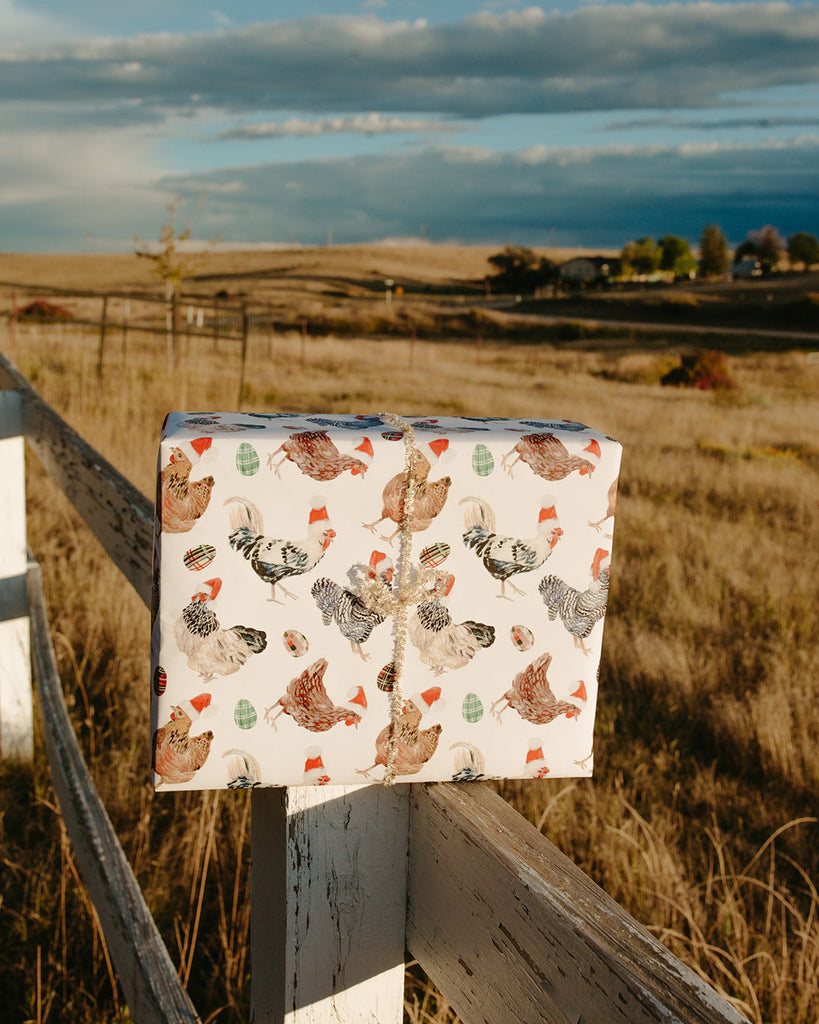 Christmas Chickens in Santa Hats Gift Wrap