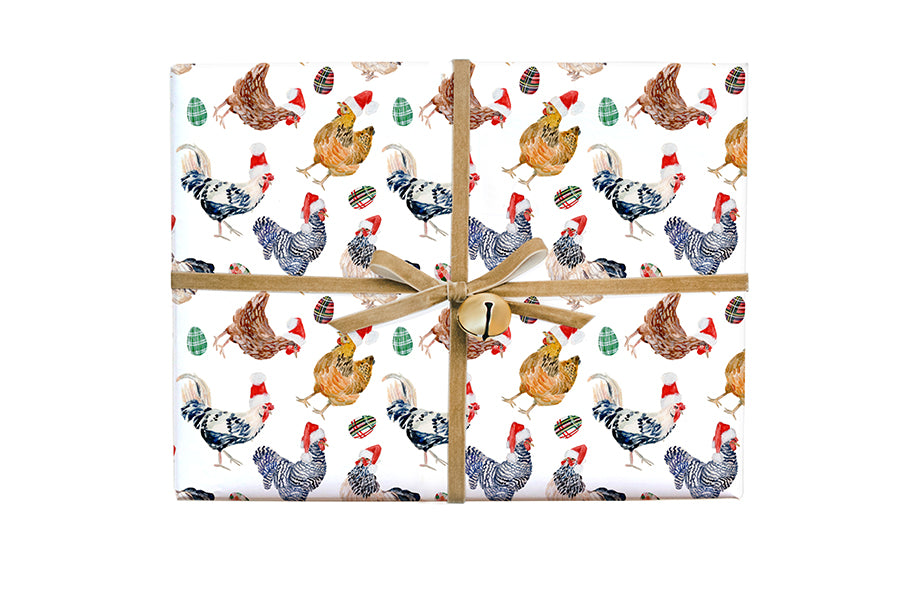 Christmas Chickens in Santa Hats Gift Wrap