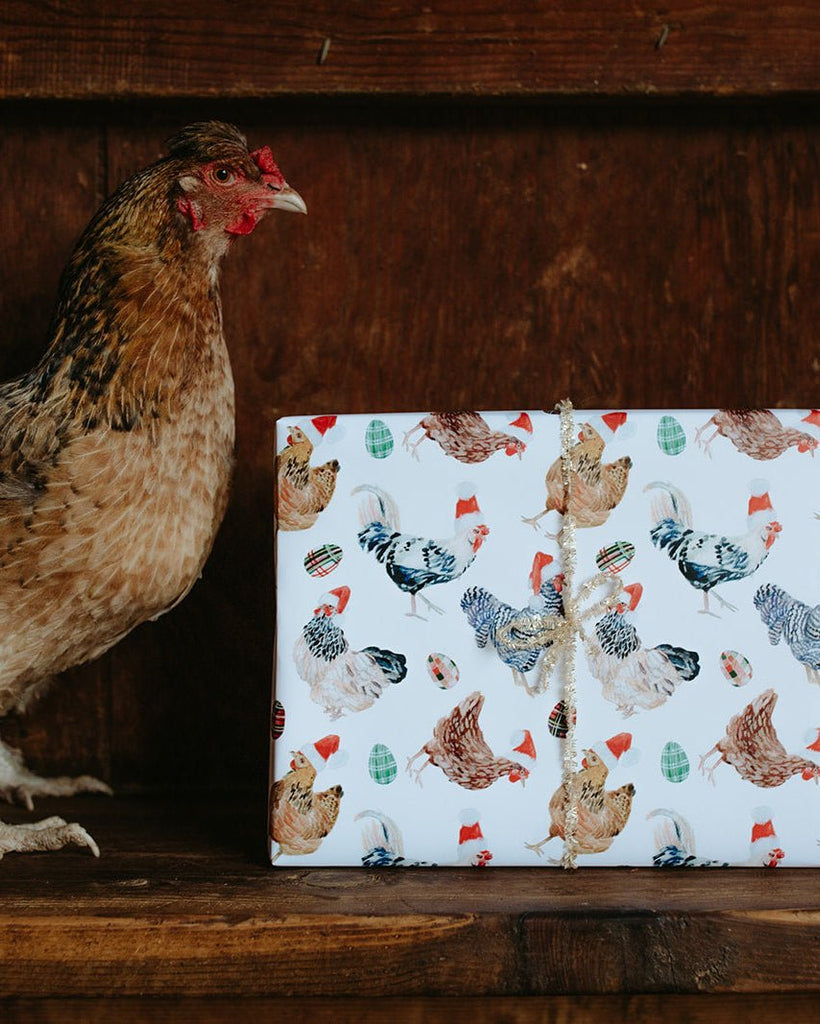 Christmas Chickens in Santa Hats Gift Wrap