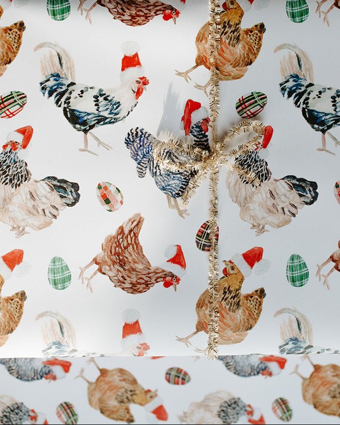 Christmas Chickens in Santa Hats Gift Wrap