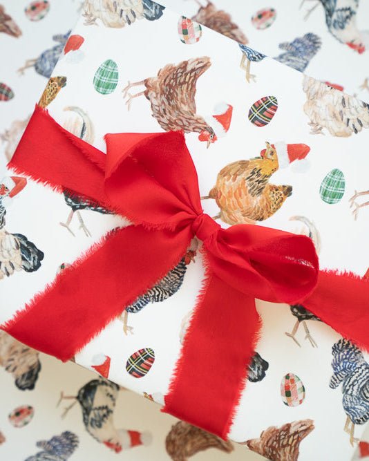 Christmas Chickens in Santa Hats Gift Wrap