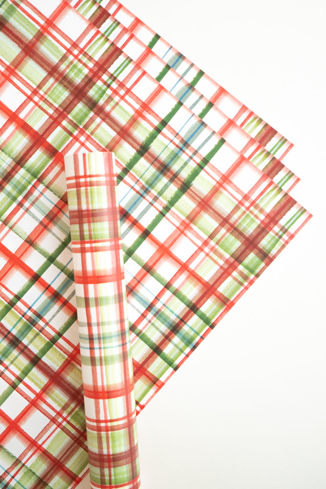 Holiday Watercolor Plaid Gift Wrap