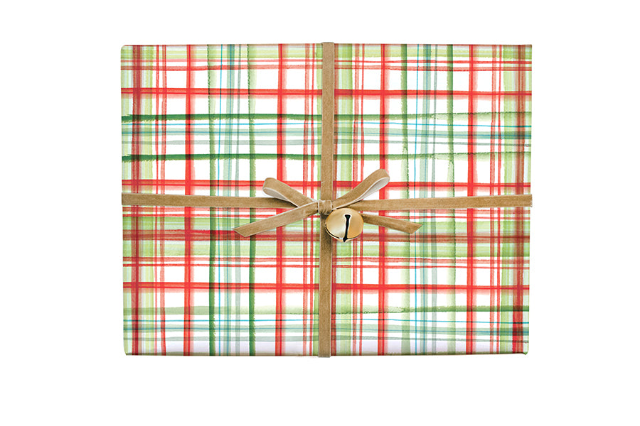 Holiday Watercolor Plaid Gift Wrap