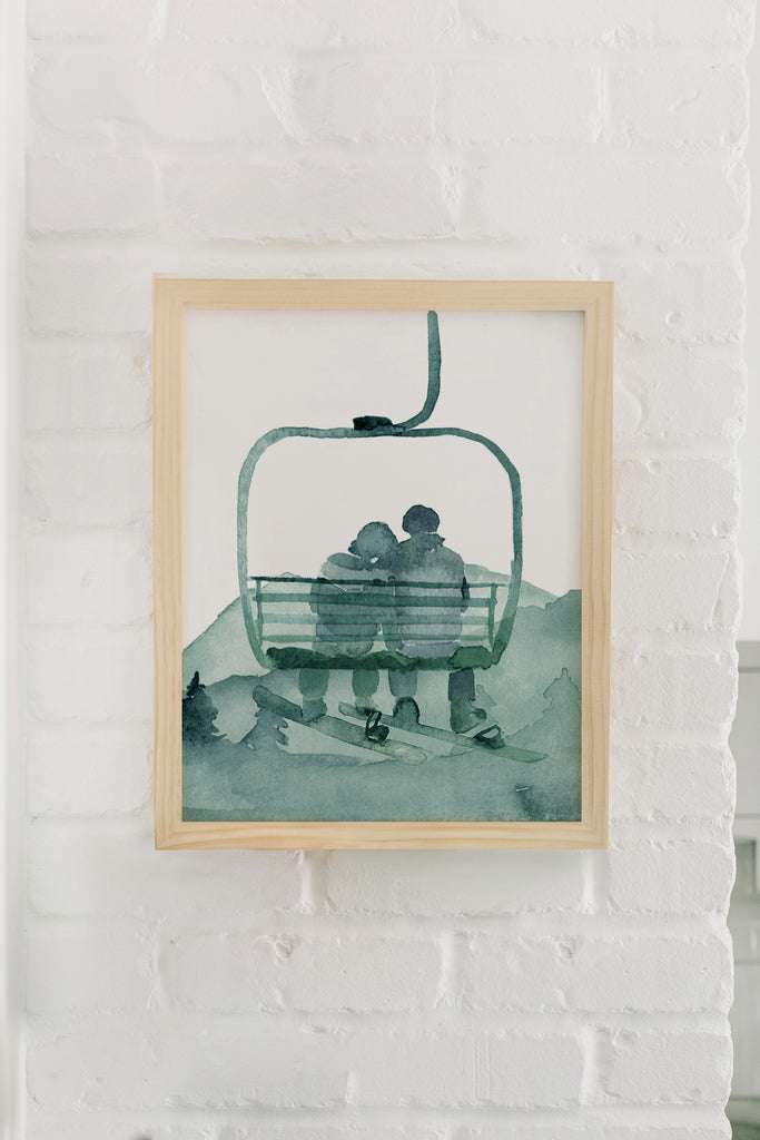 Gondola Snowboard Couple Art Print