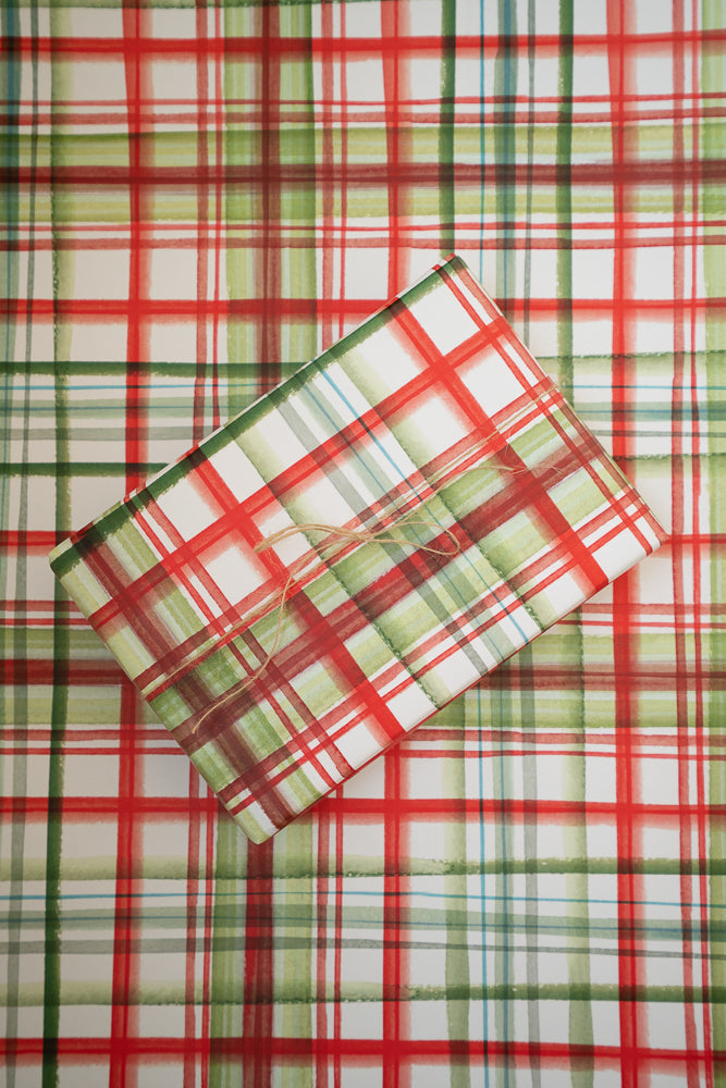 Holiday Watercolor Plaid Gift Wrap