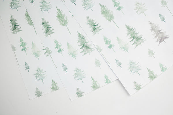 Watercolor forest green snow Christmas pine tree Wrapping Paper by