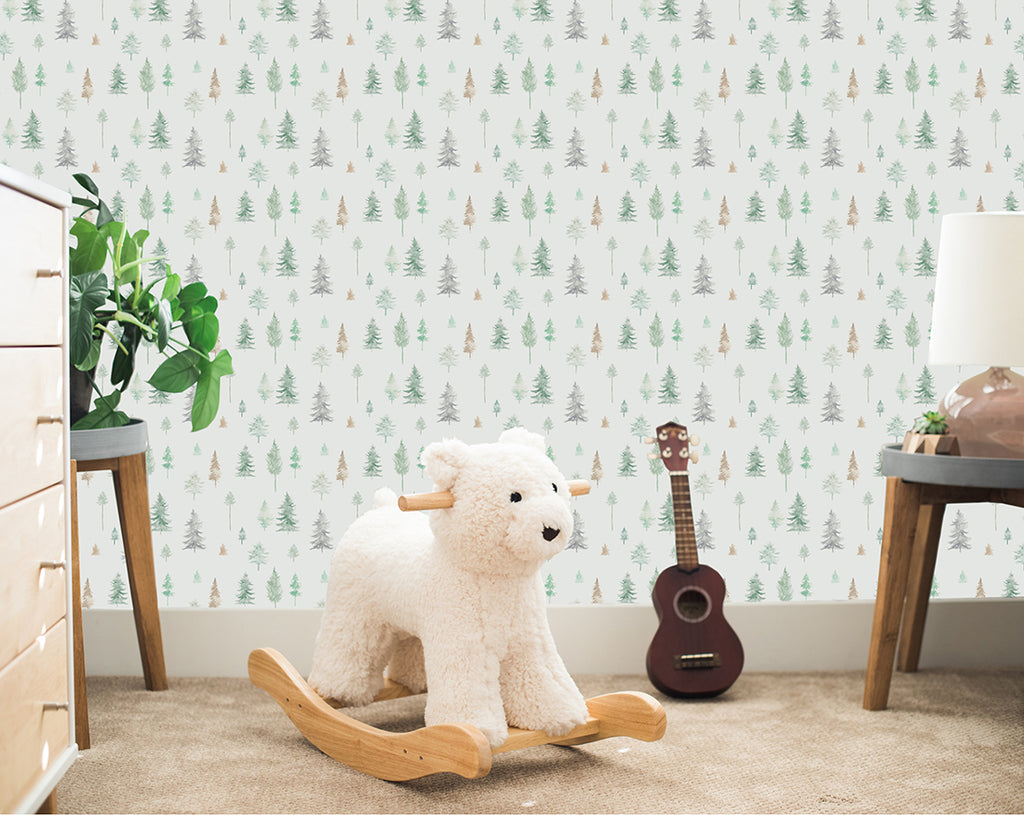 Peaceful Forest Wallpaper in Sage Greens