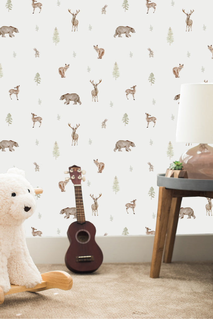Woodland Nursery Wallpaper in Neutrals