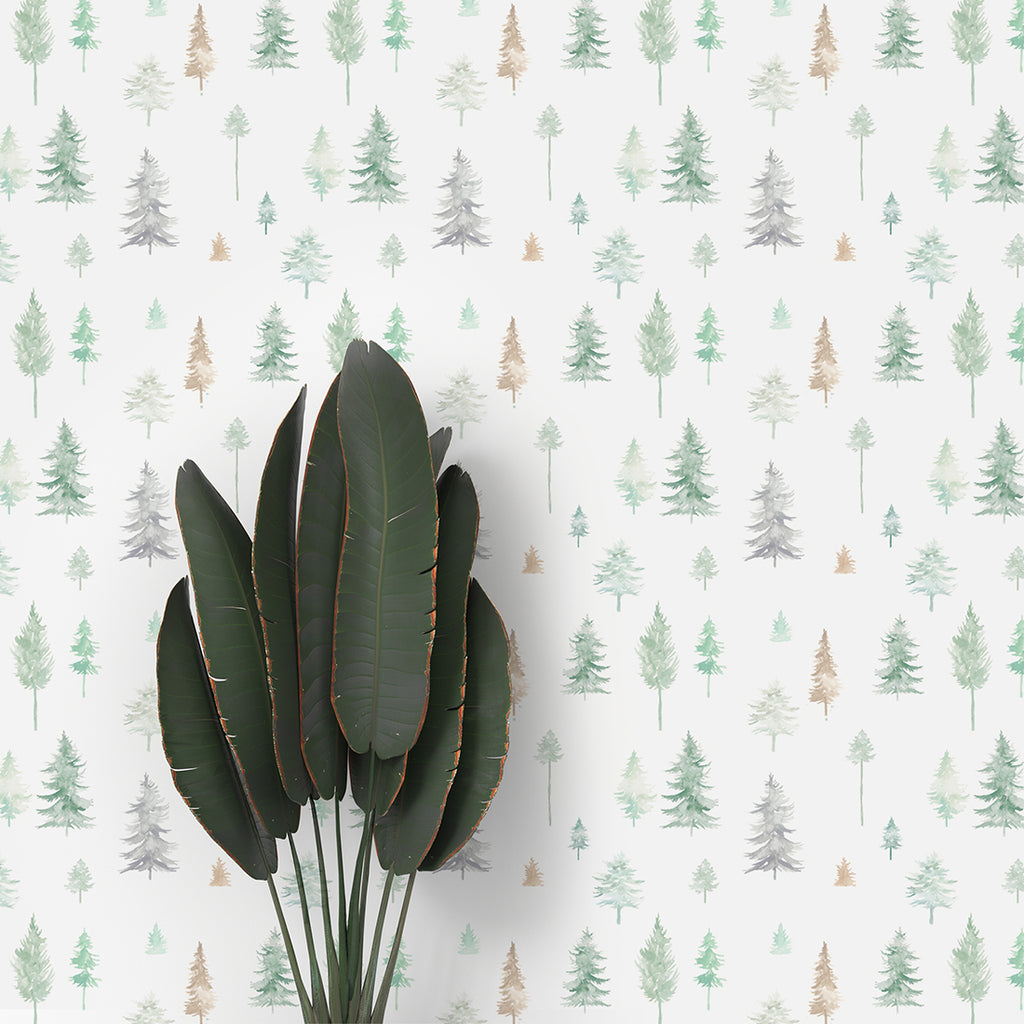 Peaceful Forest Wallpaper in Sage Greens