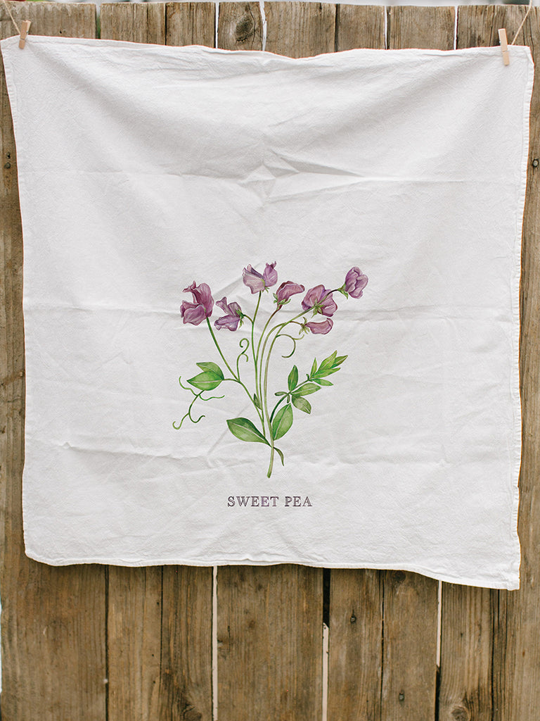 Sweet Pea Painted Tea Towel