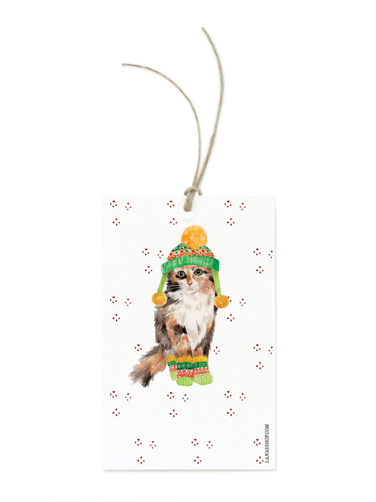 Calico Winter Cat Gift Tag Set